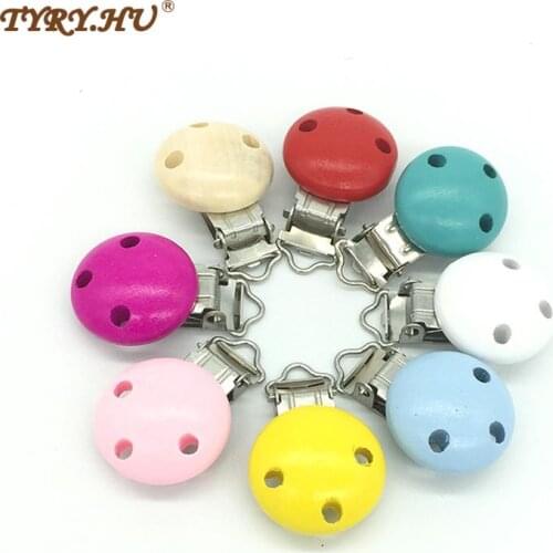 TYRY.HU 10pcs/lot Round Wood Pacifier Clip Baby Teethers Wooden Clips teething Beads Accessories Clip Clasps Toy DIY Bead Tool