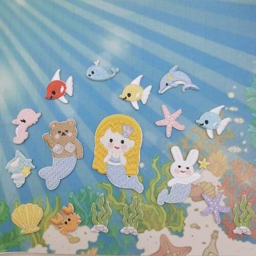 New Ocean Series Mermaid Embroidered Cloth Stickers Bear and Bunny Appliques Bags Shoes Clothes Creative Stickers Self-adhesive