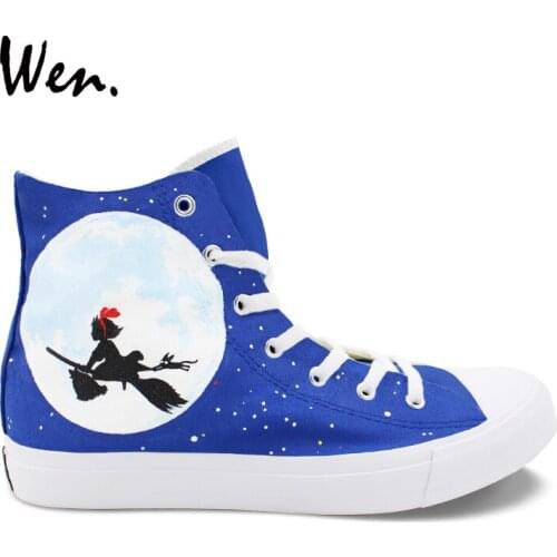 Wen Unisex Design Hand Painted Shoes Anime Kikis Delivery Service High Top Canvas Sneakers Girl Boy Skateboarding Shoes