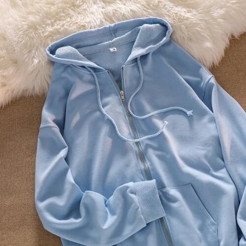 Light Blue Sweatshirt Womens Autumn And Winter New Loose Oversize Wild Hooded Jacket Couple Tops