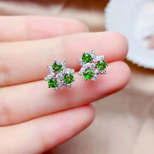 Natural green diopside stud earrings 925 silver Natural gemstone earring Fashion elegant triangle geometry women jewelry