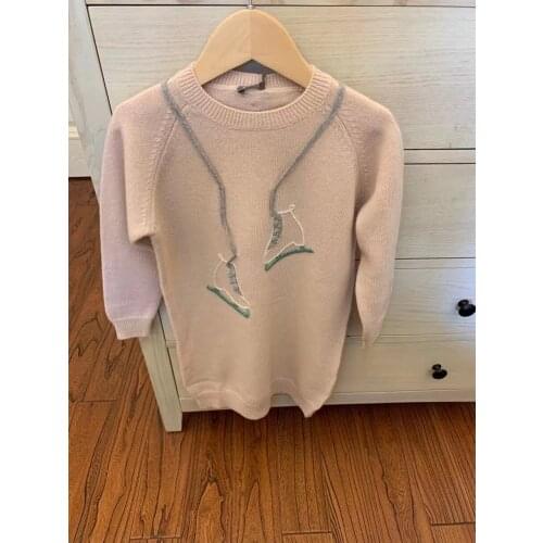 Pre-sale 10.20 Ship Autumn/Winter New Arrives Girls 80 Woollen Long Length Sweater Roller Skate Pattern Sweet Pink Girls Clothes