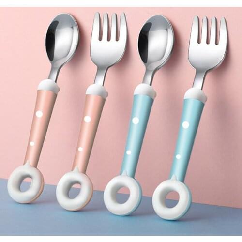 1 Set Feeding Sets Smooth Edge Portable Stainless Steel Children Food Feeding Spoon Fork Creative Kids Dinnerware Baby Utensils