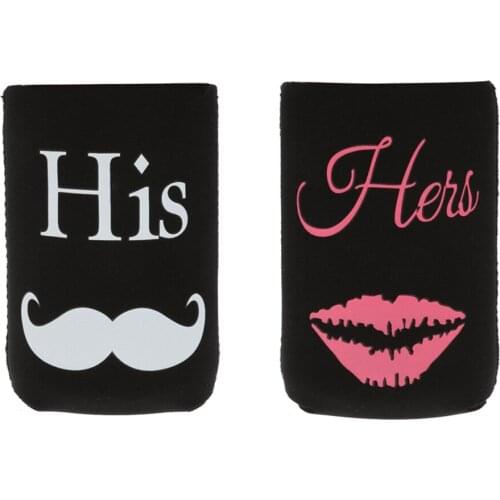 1 Set of Neoprene Wedding Beer Bottle Tin Can Cooler " His & Her" Cup Sleeve Holder