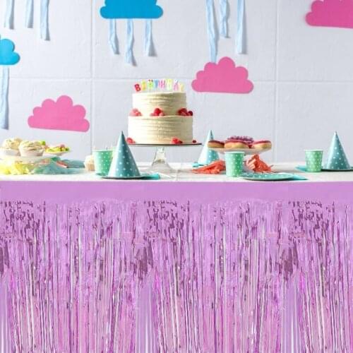 1Pc 275 x 75cm Metallic Fringe Table Skirt Foil Tinsel Table Skirt for Wedding Birthday Anniversary Christmas Table Decoration