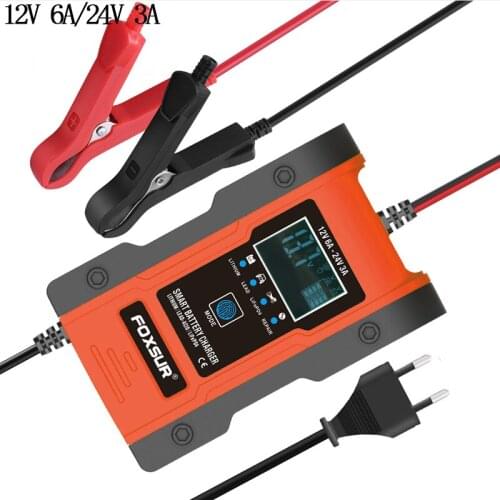 12V 24V 6A Automatic Touch LCD Pulse Repair 7-stage Car Motorcycle Lithium LiFe PO4 LiPo Battery Charger Free Russian