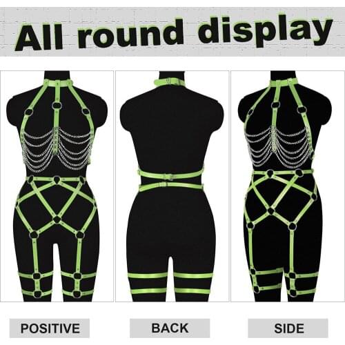 2PC Faux Leather Chest Harness Sexy Hollow Cage Bra Punk Gothic Tops Fashion Night Club Clothes Metal Chain Accessories