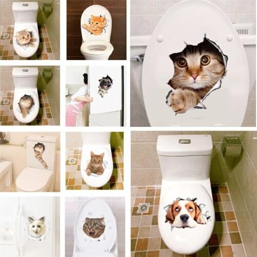 3D Hole View Vivid Cats Wall Sticker Bathroom Toilet Living Room Refrigerator Decoration Animal Decals Art Sticker Wall Poster