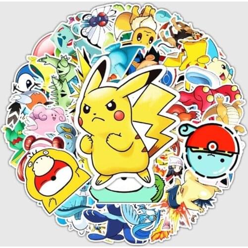 50pcs/lot Cartoon Anime Pokemon Stickers Kawaii Pikachu Stiker Skateboard Scooter Bicycle Luggage Guitar Waterproof Stickers