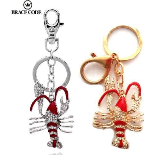 Car Keychain Female High-end Fashion Gold and Silver Colour Lobster Car Key Pendant Small Gift Rhinestone Keychain Gift