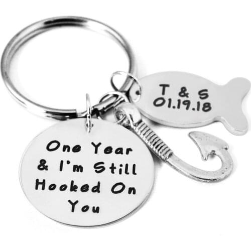 I'm Still Hooked On You Keychain, Fish Hook Charm, Custom Fishing Keychain, Anniversary Gift Fisherman Gift Husband Gift