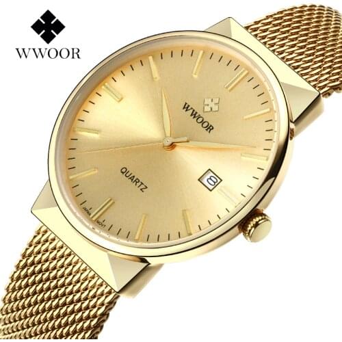 WWOOR Men Watch Simple Ultra-thin Mesh band Date Display Fashion Casual Analog Quartz Wristwatch relogio masculino