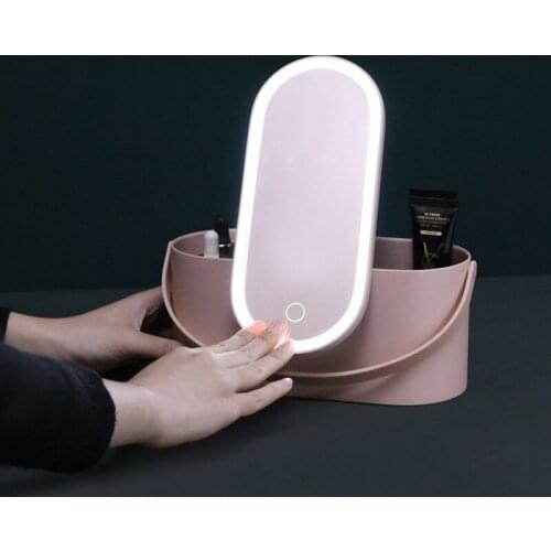 Travel makeup tool cosmetic storage box with LED light makeup mirror creative multifunctional portable makeup storage box