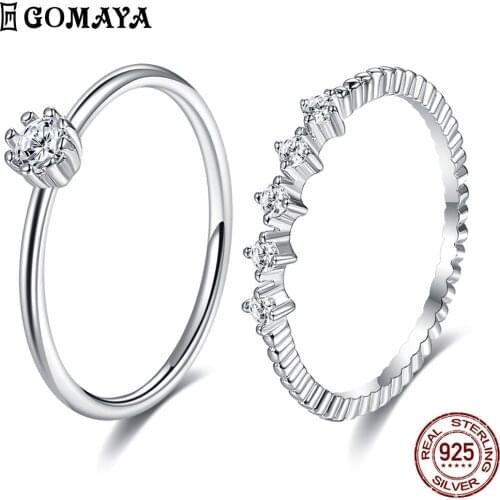 GOMAYA 925 Sterling Silver Rings Sets For Women 5A Clear Cubic Zircon Geometric Romantic Anniversary Trendy Jewelry New Arrival