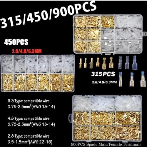 315/450/900PCS 2.8/4.8/6.3mm Crimp Terminals Insulated Seal Electrical Wire Connectors Crimp Terminal Connector Assortment Kit