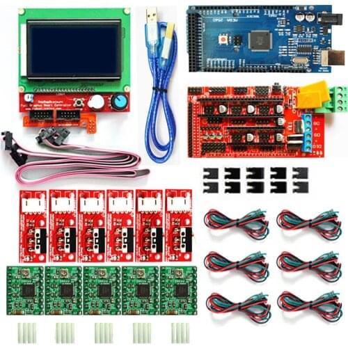 CNC 3D Printer Kit for Arduino Mega 2560 R3 + RAMPS 1.4 Controller + LCD 12864 + 6 Limit Switch Endstop + 5 A4988 Stepper Driver
