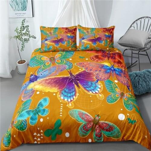 2/3 Pieces Butterfly Bedding Sets 3D Print Microfiber Bed Quilt Cover Luxury Yellow Background Duvet Cover For Bedroom Cover Set