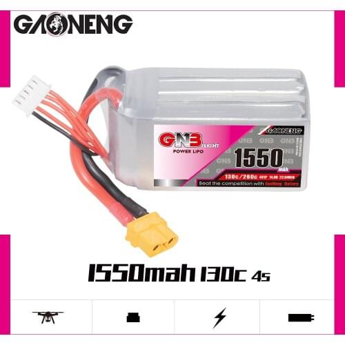Gaoneng GNB 1550mAh 4S1P 14.8V 130C/260C Lipo Battery with XT60 Plug for FPV Racing Drone RC Quadcopter UAV Helicopter Parts