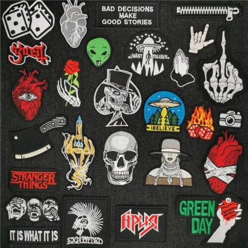 Pulaqi Hippie Rock Fashion Patches Music Band Patch Embroidery Iron on Patch for Clothing Stripes Badges Slogan Sticker Applique