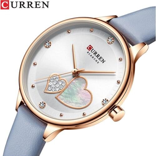 Top Brand CURRENFashion Luxury Women Beautiful Watch 3D Heart Face With Diamond and Pearl Lady Crystals Watches Relogio Feminino