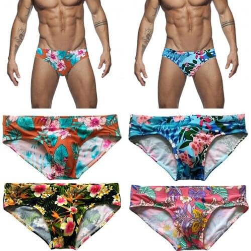 New Sexy Low Waist Swimwear Push Pad Swim Briefs Print Men Swimsuit Sexy Bathing Suit Quick Dry Summer Sport Beach Wear Surf Gay