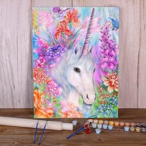 Cartoon Rainbow Unicorn Horse Animal Coloring By Numbers Painting Kit Oil Paints 50*70 Canvas Painting Wall Handicraft