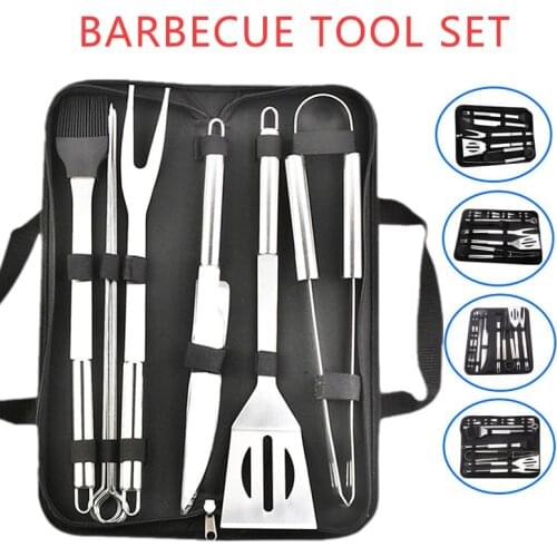 BBQ Tools Set Stainless Steel spatula fork tongs knife brush skewers Barbecue Grilling Utensil Outdoor Portable Cooking Tool Set