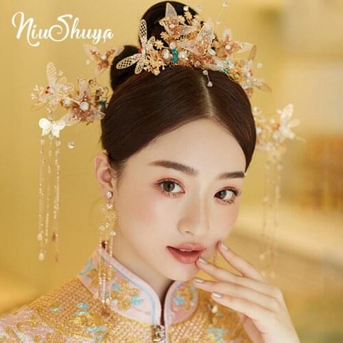 NiuShuya Chinese Brides Antique Headdress Chinese national Draggonfly Comb Hairpins Hair Jewelry Wedding Hair Accessories