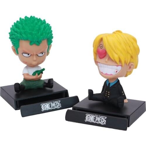 New Roronoa Zoro Vinsmoke Sanji Q version PVC action figure Car decoration shaking head doll Mobile phone holder model toy gift