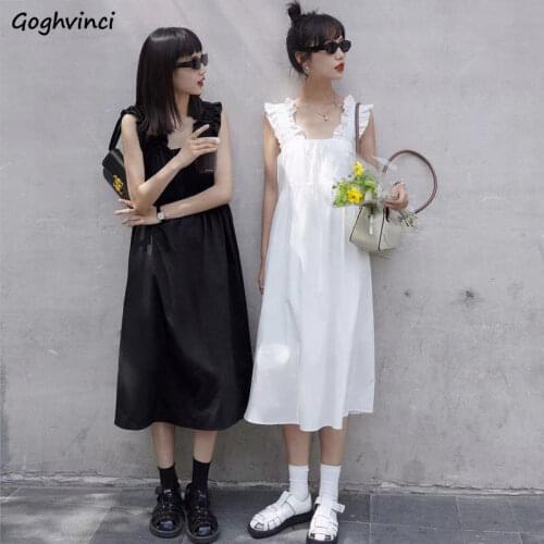 Sleeveless Dress Women Simple Streetwear Fashion Straps Midi Vestdios Female All-match Summer Lady Girls Korean Style Chic New