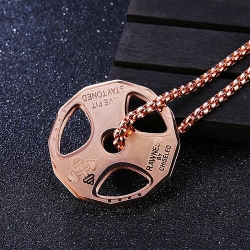 Fitness Motivation Pendant 316L Stainless Steel gold black Powerlifting Weight Plate Charm Bodybuilding Gym Necklace Men Women