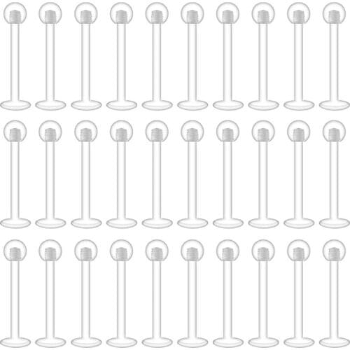 16g 30pcs Clear Lip Rings Flexible Tragus Retainer Bioflex Labret Studs Tragus Cartilage Helix Earrings