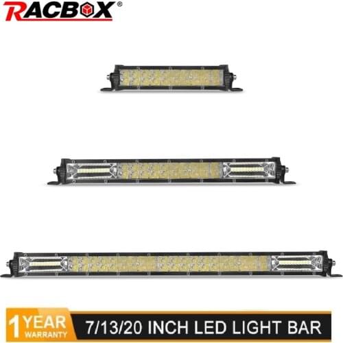Racbox Ultra Slim led bar 7 13 20 inch 60W 120W 180W Dual Row LED Light Bar For 4X4 ATV Off Road combo car Work Lights barra led