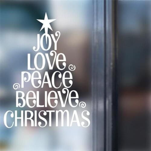 Christmas Quotes "Tree" Wall Stickers For Store And Home Decor Xmas Festival Wall Vinyl Mural Art Diy Window Decal