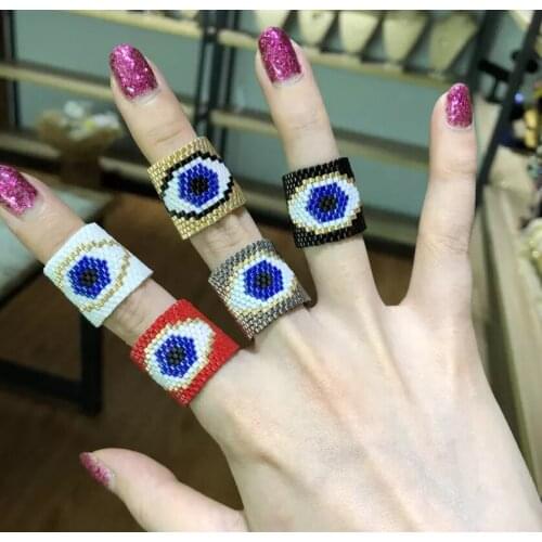 Pretty Bead Initial simple multicolor Fashion latest high-quality wholesale eye shape charm handmade Miyuki bead ring for women