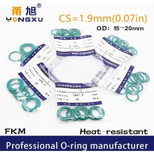 10PCS/lot Green FKM Fluorine Rubber O-rings Seals CS1.9mm OD15/16/17/18/19/20*1.9mm O Rings Seal Gasket Rings Fuel fkm Washer