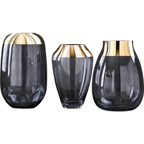 Vase Retro Transparent Flower Vase Ornaments Creative Gold Copper Retro Flower Vase Home