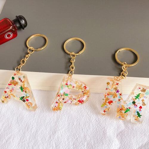 WANGLUFEI Christmas 26 Letters Resin Keychains for Women Alphabet Foil Bag Pendant Charms Handbag Accessories Tassel Key Rings