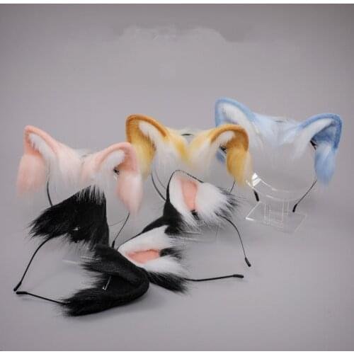 Furry Plush Foldable Wolf Cat Ears Headband Contrast Color Simutation Puppy Ear Hairclip Lolita Kawaii Cosplay Anime Accessories