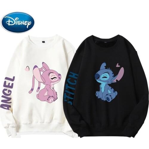 Disney Women Sweatshirt Fashion Stitch Little Monster Angel Letter Cartoon Print O-Neck Unisex Long Sleeve Jumper Tops 9 Colors