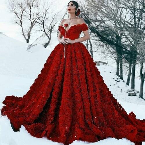 SuperKimJo Robe De Soiree Burgundy Prom Dresses Ball Gown Handmade Flowers Off the Shoulder Elegant Luxury Princess Prom Gown