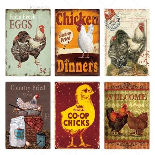 Chicken Tin Sign Vintage Metal Sign Plaque Metal Vintage Farmhouse Wall Decor Rooster Retro Metal Signs(20x30cm)