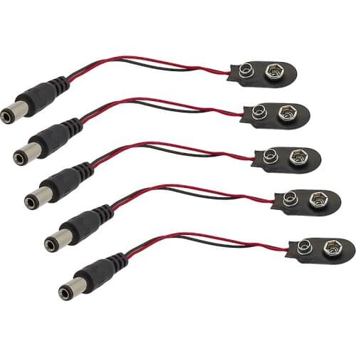 20Pcs I Type 9V Battery Snap Power Cable to DC 5.5x2.1MM Male Line Battery Adapter for Arduino Uno R3 DIY Jack Connector