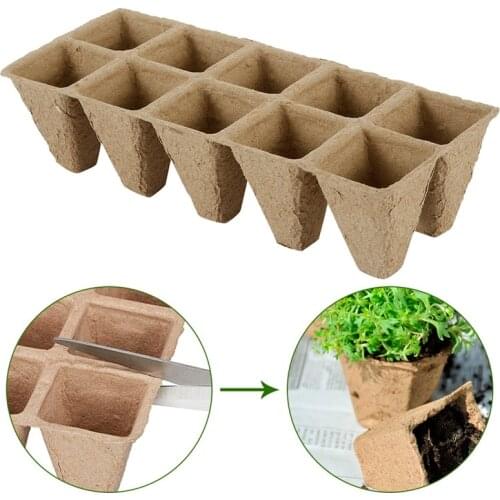 20pcs 10-Grid Seedling Starter Tray Biodegradable Seed Starter Pots Kit Home Garden Plant Nursery Pots Cultivation Seedling Tray