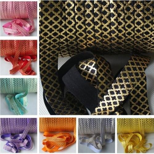 5/8" Gold foil small quatrefoil FOE fold over elastic for hair ties headband accessories welcome custom printed
