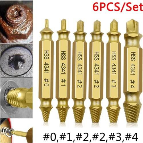 6Pcs Damaged Screw Extractor Drill Bit Double Side Drill Out Broken Screw Bolt Remover Extractor Tools Set Easily Take Out
