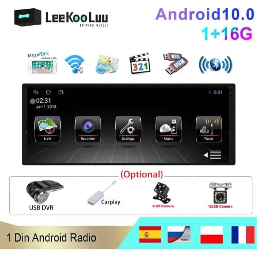 LeeKooLuu Android 10.0 1 Din Car Radio GPS Navigation 6.9'' Auto Radio WiFi Bluetooth USB Mirrorlink Multimedia Player NO DVD