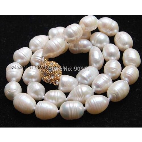 Free Shipping>>Big 10-11MM Natural white akoya cultured pearl necklace Magnet Clasp 18"