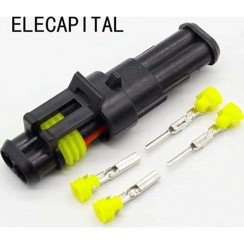 Free shipping 10 sets Kit 2 Pin Way AMP Super seal Waterproof Electrical Wire Connector Plug