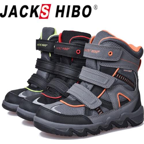 Jackshibo Winter Children Snow Boots Kids High Top Warm Water Resistant Outdoor Hiking Shoes For Boys Size 27-35